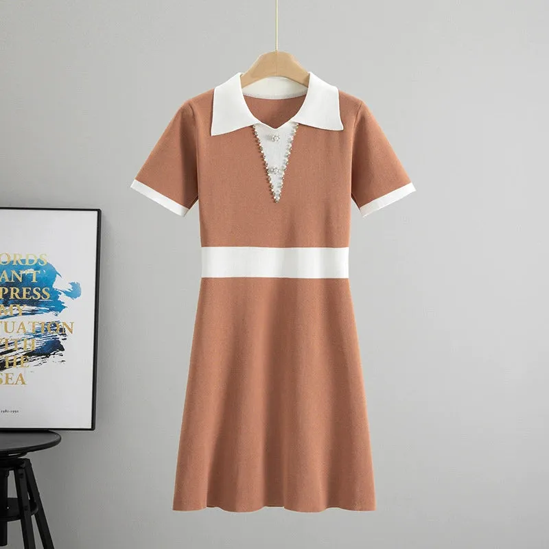 Coral Red – Slim Fit Short Sleeve Knitted Dress sold by Viva Estel