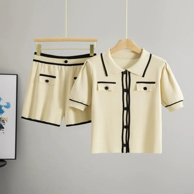 Apricot – Casual Short Cardigan Two-Piece Set sold by Viva Estel