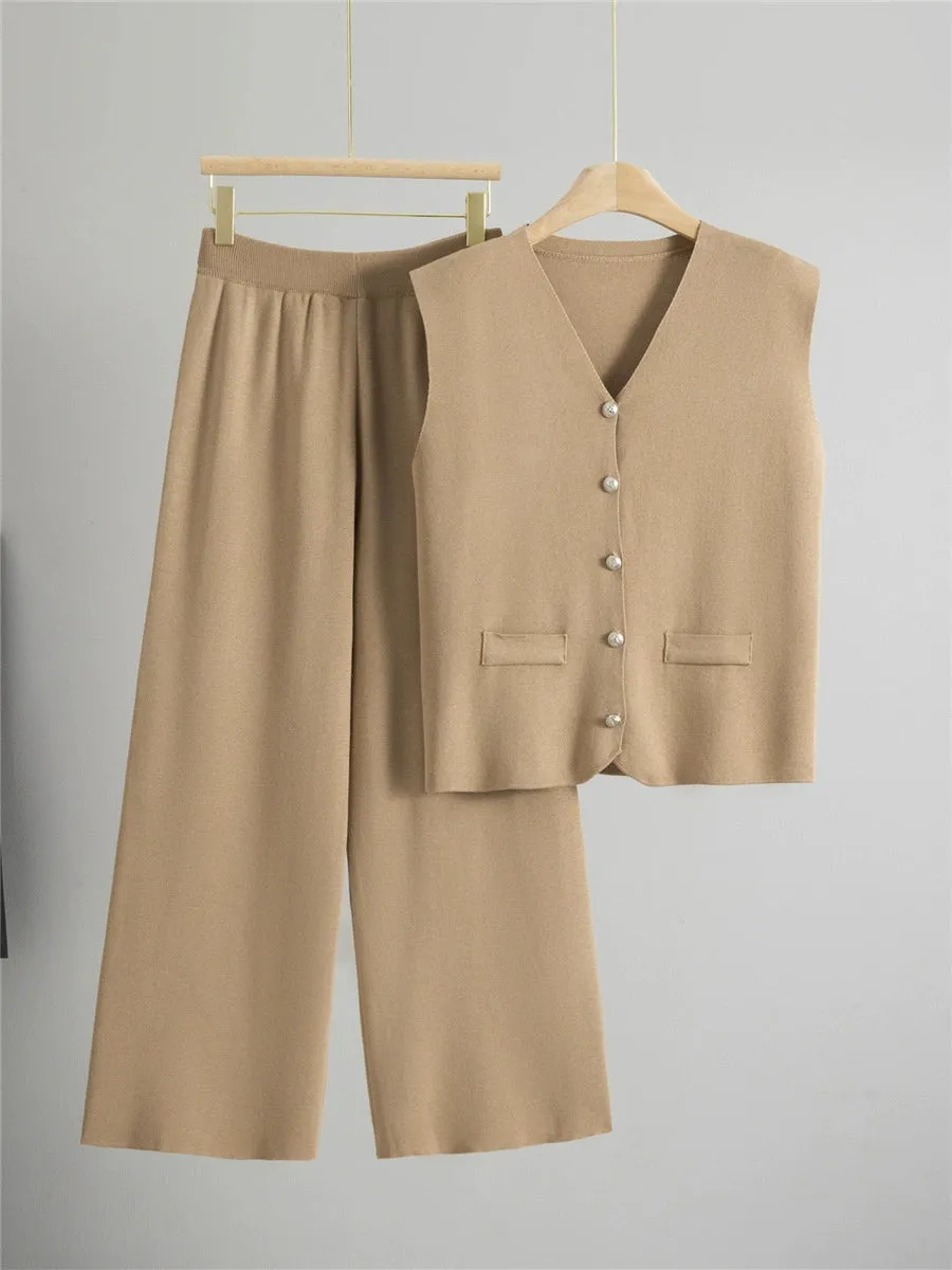Khaki – Loose Cardigan Sleeveless Two-Piece Set sold by Viva Estel product image thumbnail 2