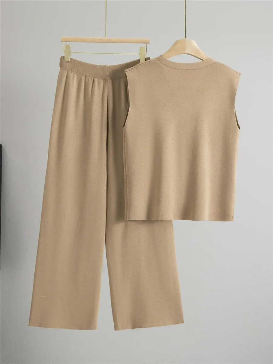 Khaki – Loose Cardigan Sleeveless Two-Piece Set sold by Viva Estel product image thumbnail 3