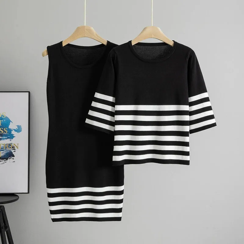 Black – Striped Tank Fitted Two-Piece Set sold by Viva Estel