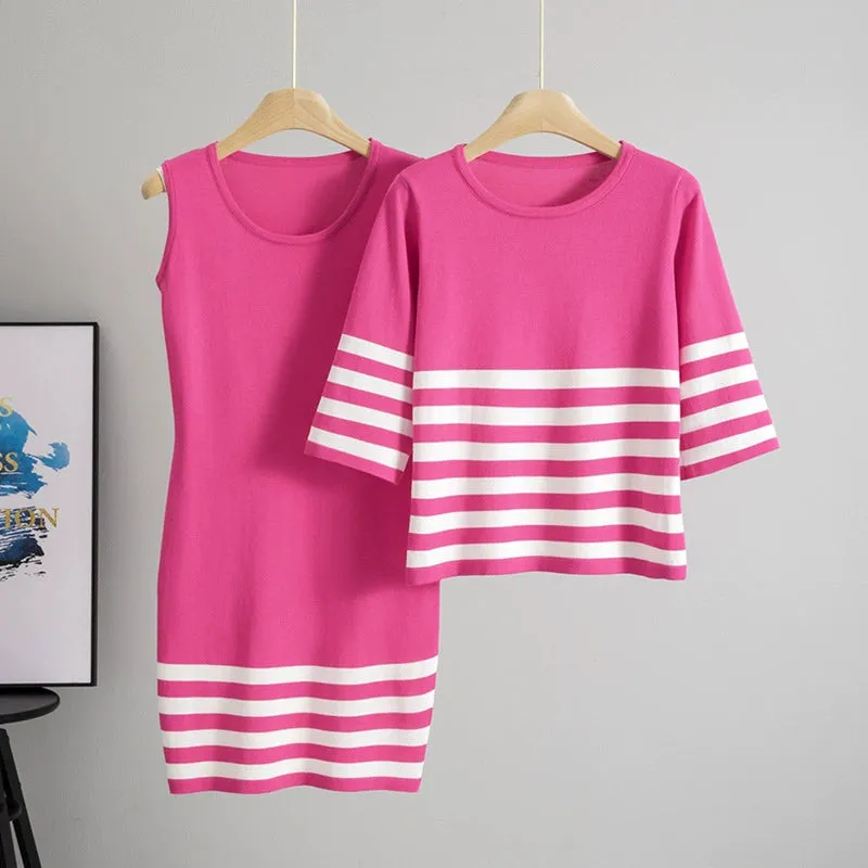 Rose Red – Striped Tank Fitted Two-Piece Set sold by Viva Estel