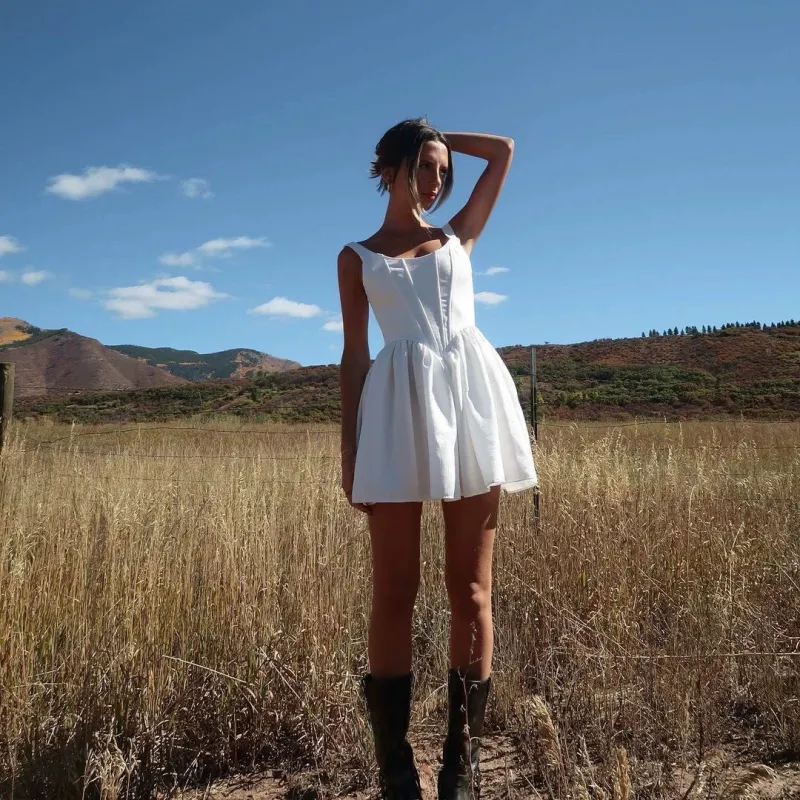 White – Waist-Cinching Camisole Slim Dress sold by Viva Estel