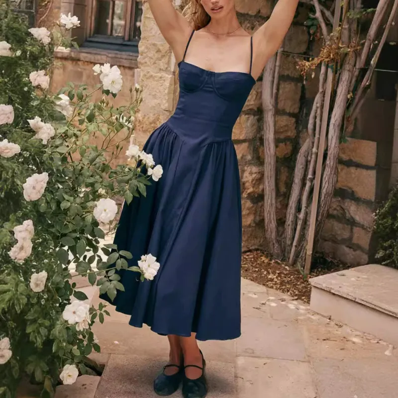 Navy Blue – Vintage Sexy Spaghetti Strap Dress sold by Viva Estel