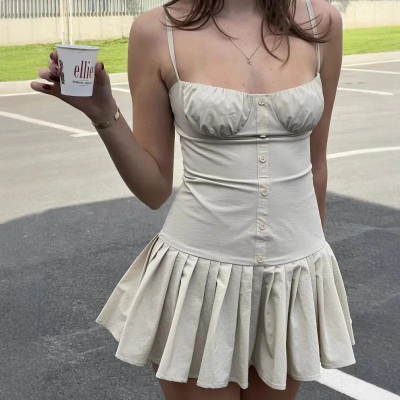 Beige – Strappy Waist-Cinched Slim Dress sold by Viva Estel