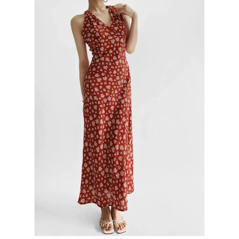 Red – Floral Halter Neck Sexy Dress sold by Viva Estel