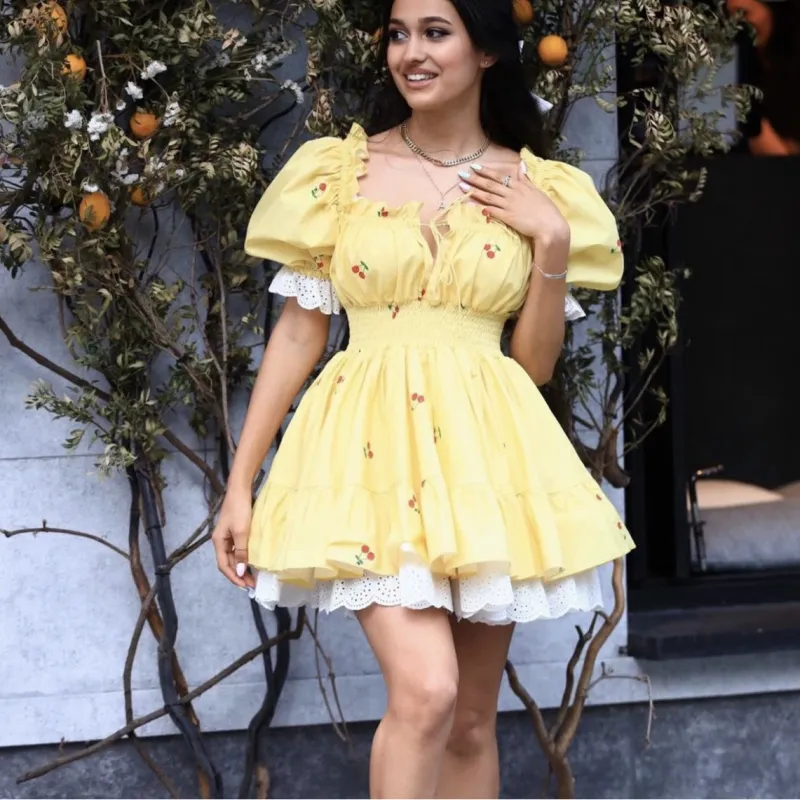 Yellow – Fresh Floral Smocked Dress sold by Viva Estel
