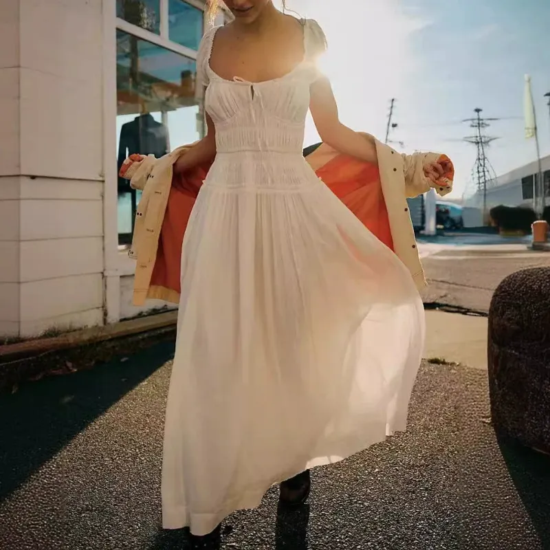 White – Vintage Minimalist Solid Color Dress sold by Viva Estel