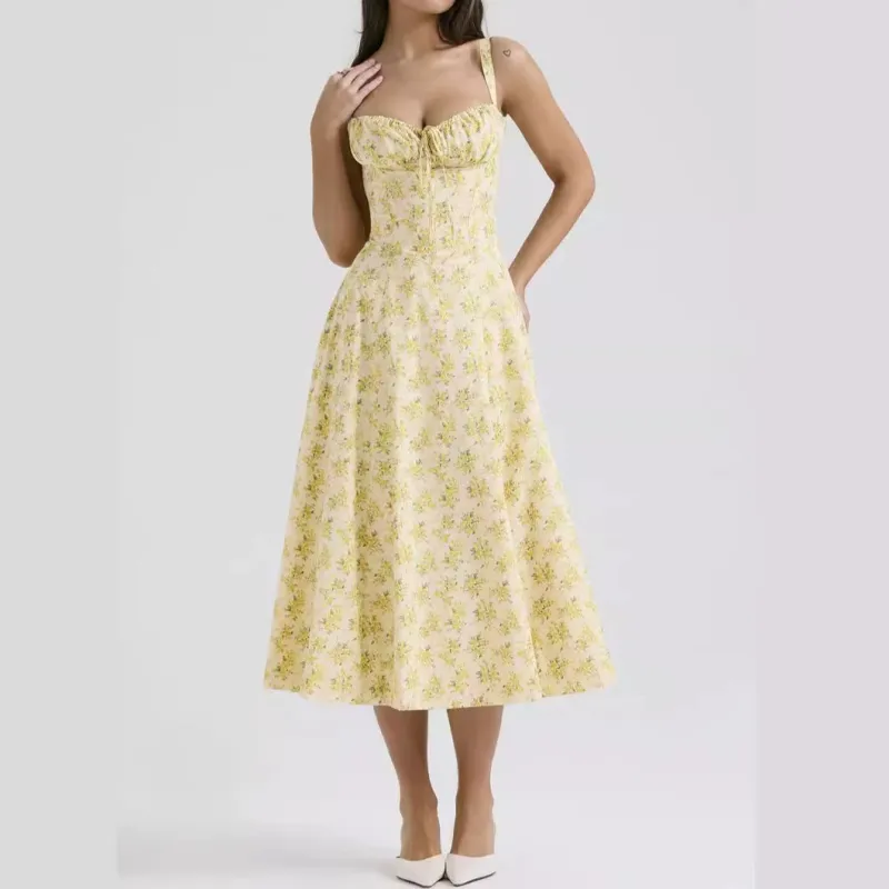 Yellow - Backless Slim-Fit Spaghetti Strap Dress sold by Viva Estel