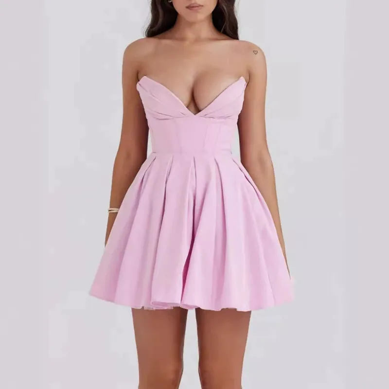 Pink-Purple – Strapless Waist-Cinching Sexy Dress sold by Viva Estel
