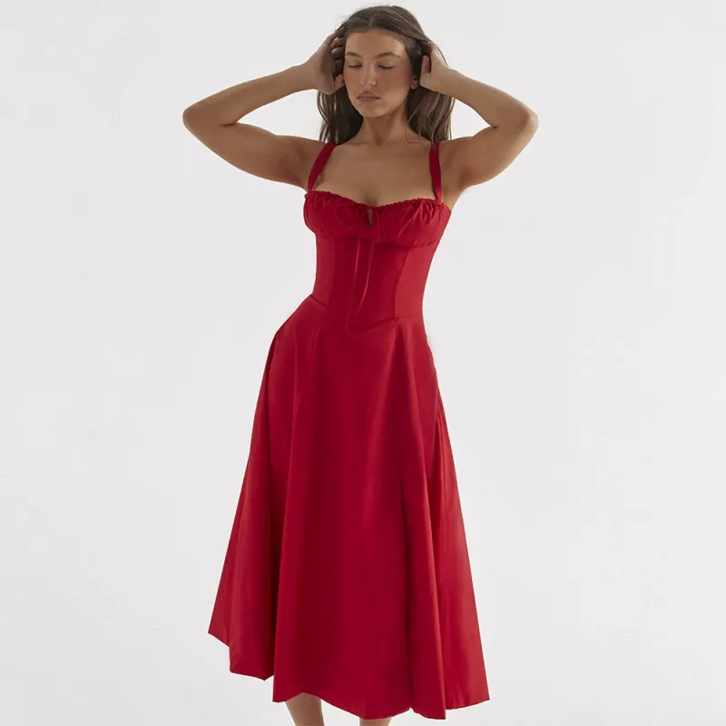 Red - Backless Bodycon Spaghetti Strap Dress sold by Viva Estel