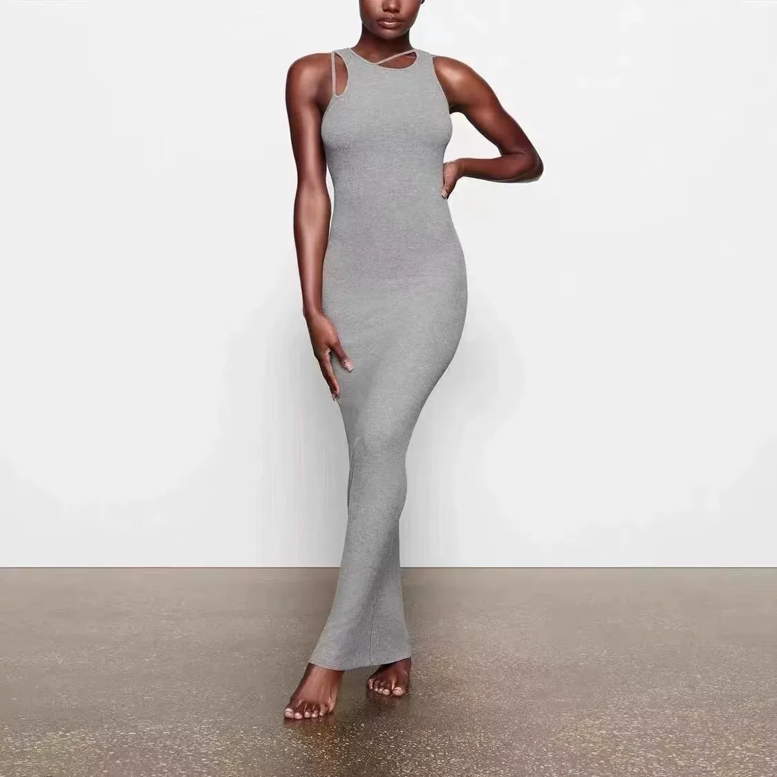 Gray - Sexy Hot Girl Bodycon Strap Dress sold by Viva Estel