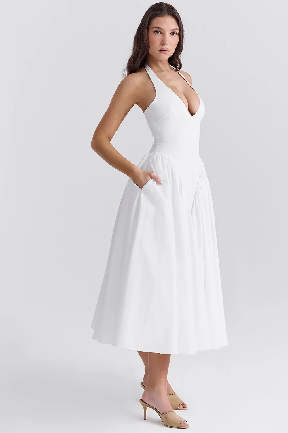 White – Elegant Halter V-Neck Flowy Dress sold by Viva Estel product image thumbnail 5