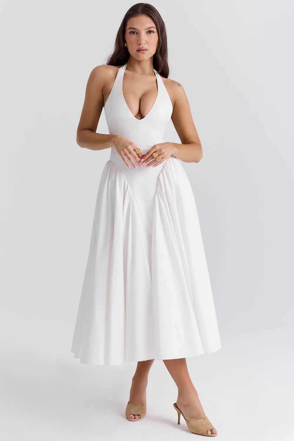 White – Elegant Halter V-Neck Flowy Dress sold by Viva Estel product image thumbnail 3