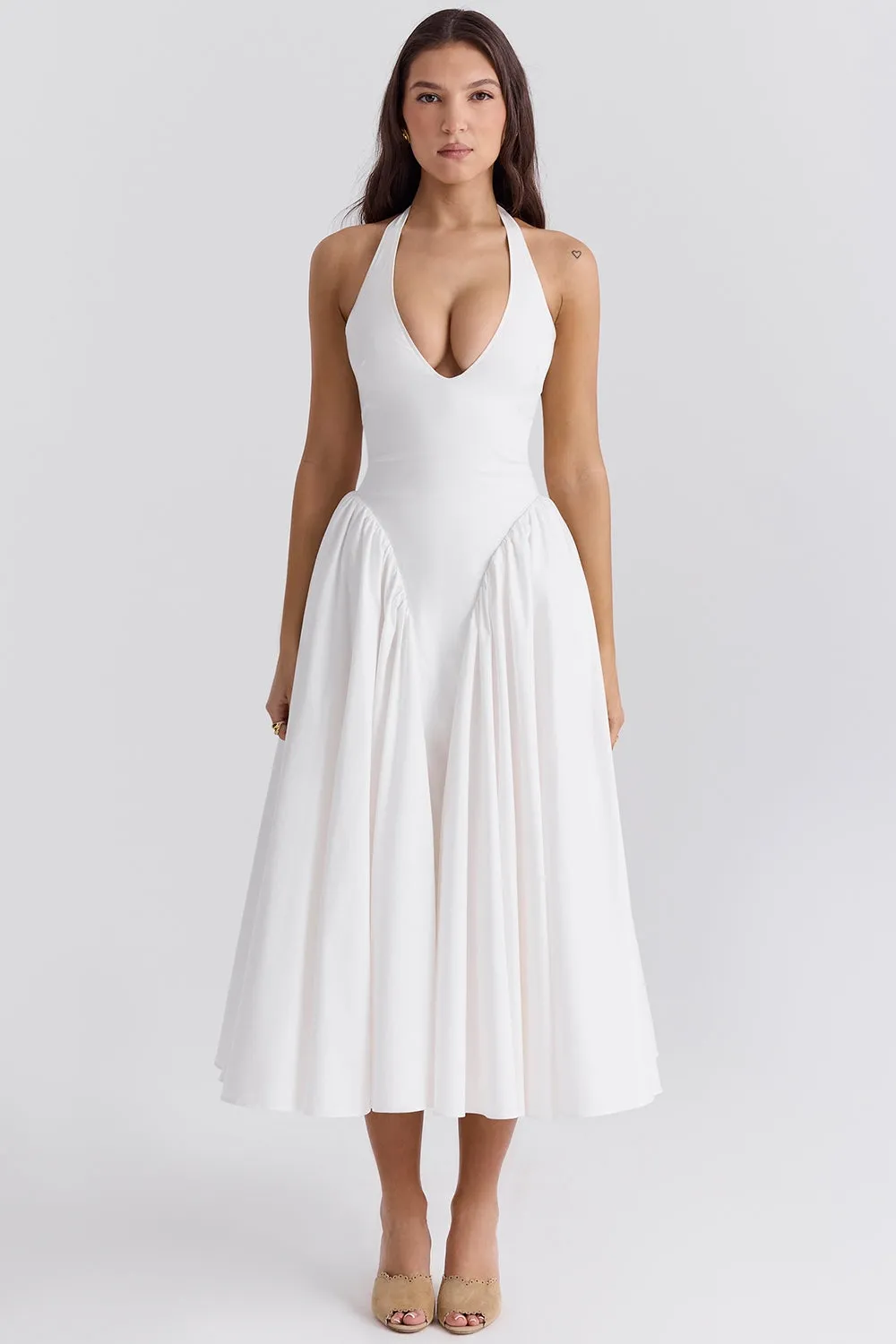 White – Elegant Halter V-Neck Flowy Dress sold by Viva Estel