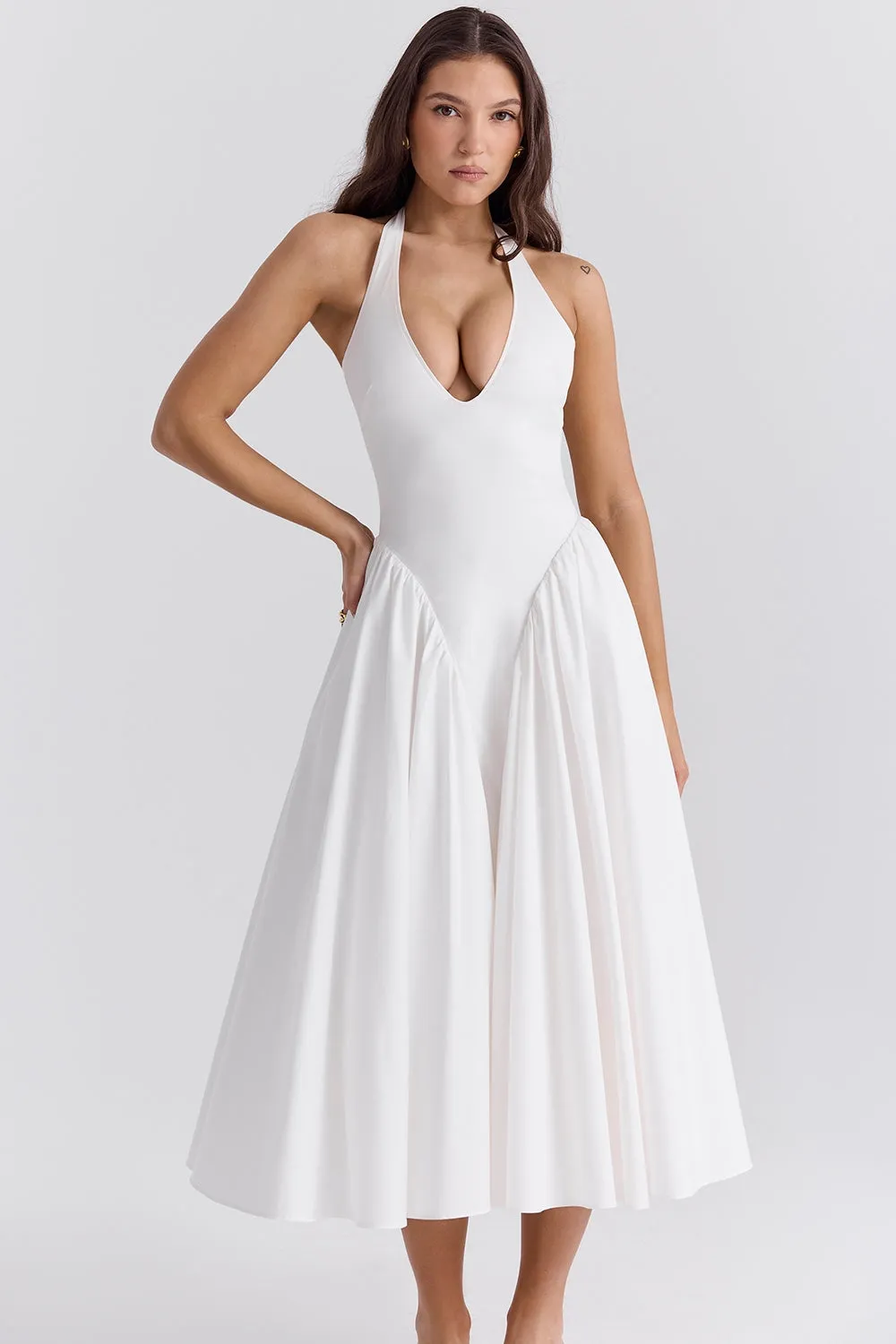 White – Elegant Halter V-Neck Flowy Dress sold by Viva Estel product image thumbnail 4