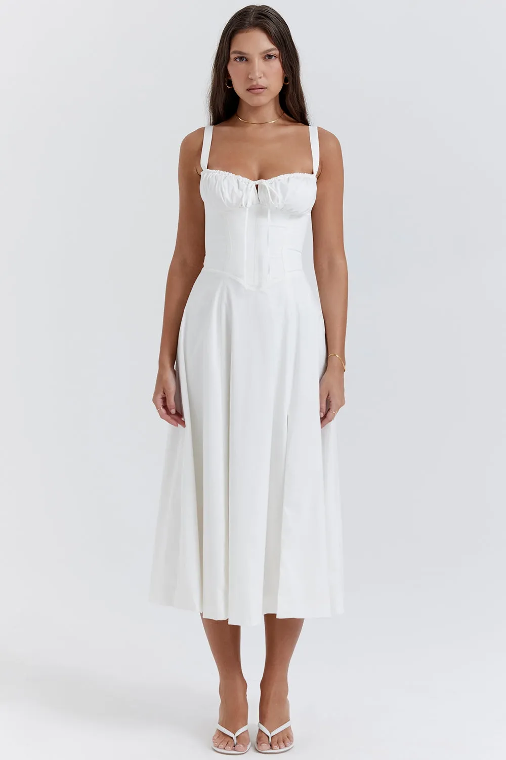 White – Low-Cut Waist-Cinching Slim Fit Dress sold by Viva Estel product image thumbnail 3