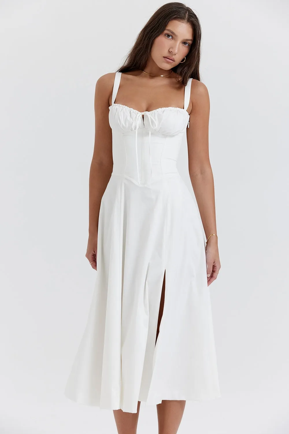 White – Low-Cut Waist-Cinching Slim Fit Dress sold by Viva Estel product image thumbnail 4