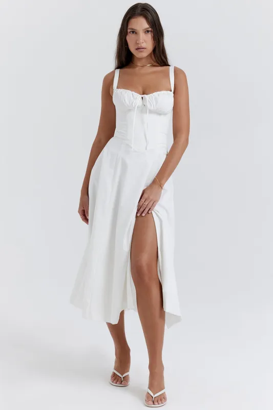 White – Low-Cut Waist-Cinching Slim Fit Dress sold by Viva Estel