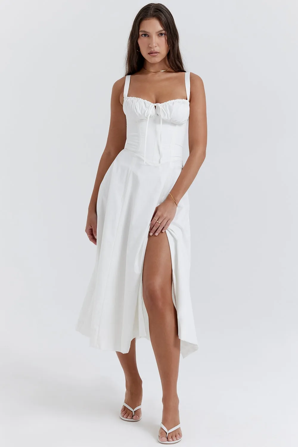 White – Low-Cut Waist-Cinching Slim Fit Dress sold by Viva Estel