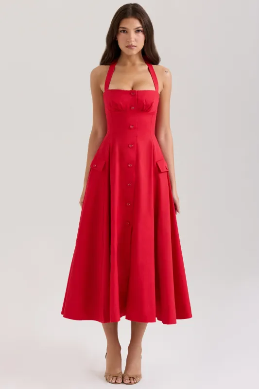 Red - Backless Halter Slim Fit Dress sold by Viva Estel