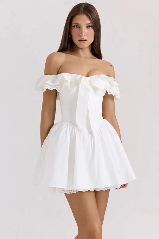White – Lace Waist-Cinched Off-Shoulder Princess Dress sold by Viva Estel