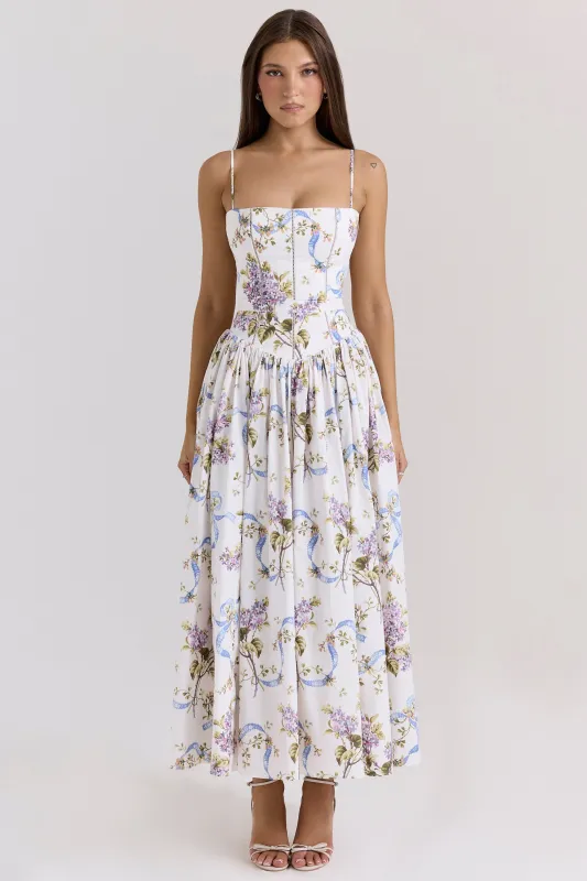 White – Floral Strapless Waist-Cinched Dress sold by Viva Estel
