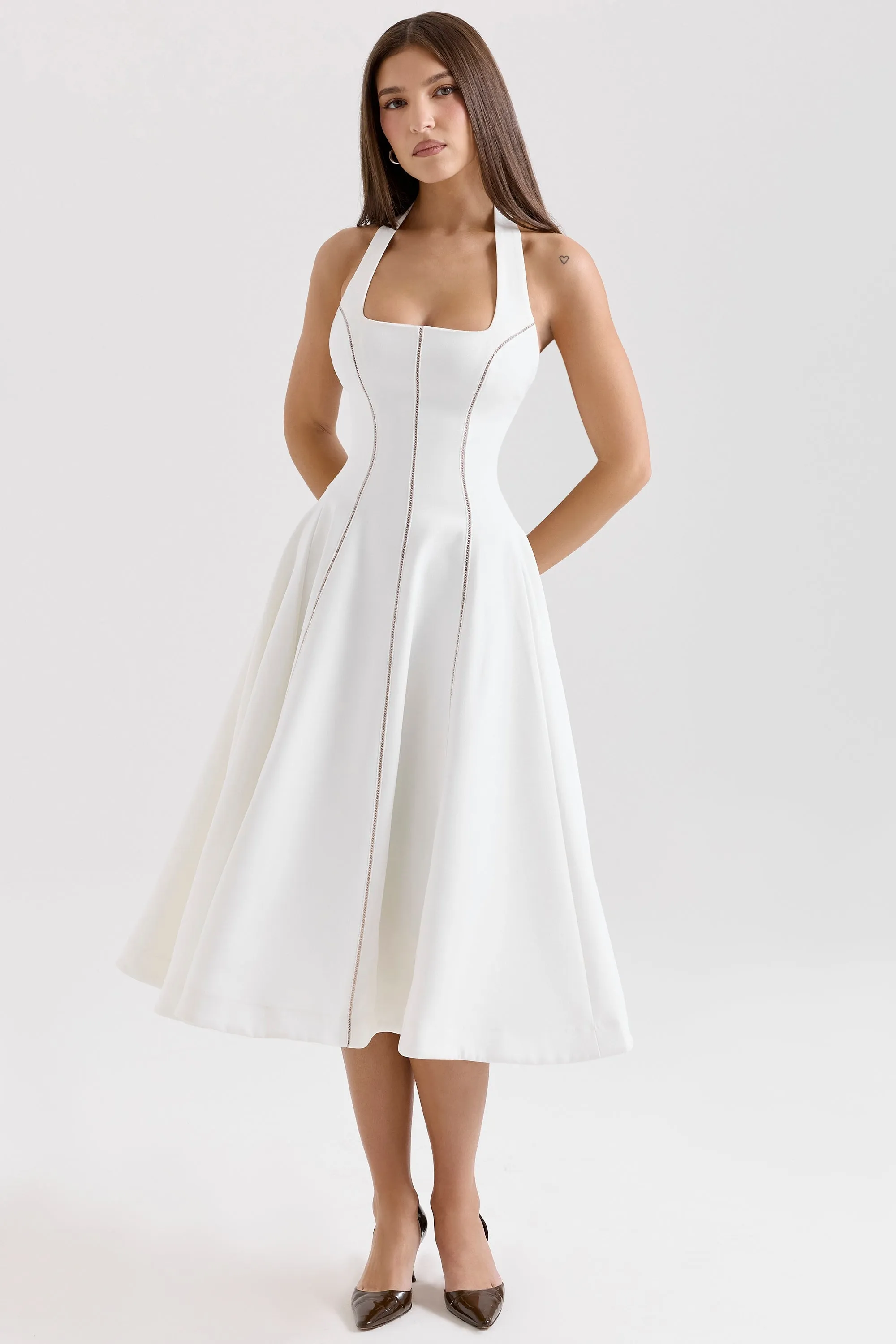 White – Ruched Slim-Fit Halter Dress sold by Viva Estel