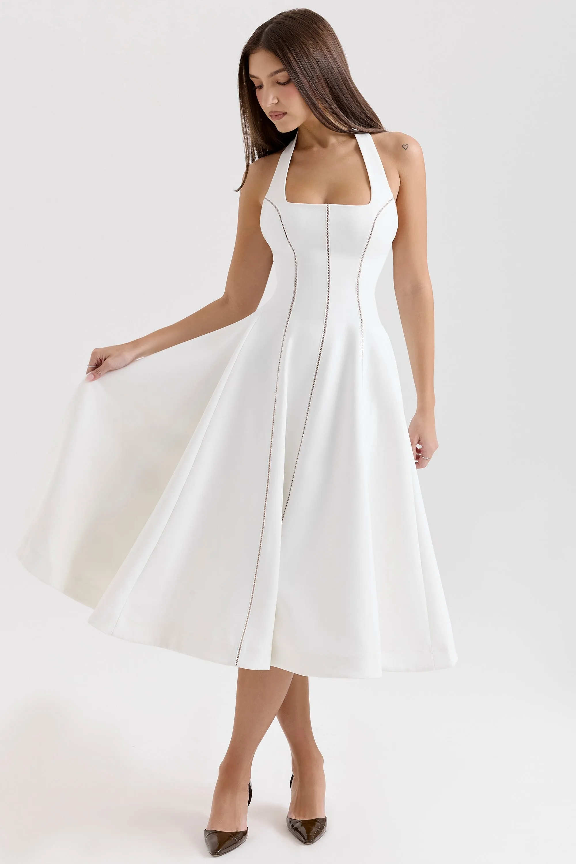White – Ruched Slim-Fit Halter Dress sold by Viva Estel product image thumbnail 3