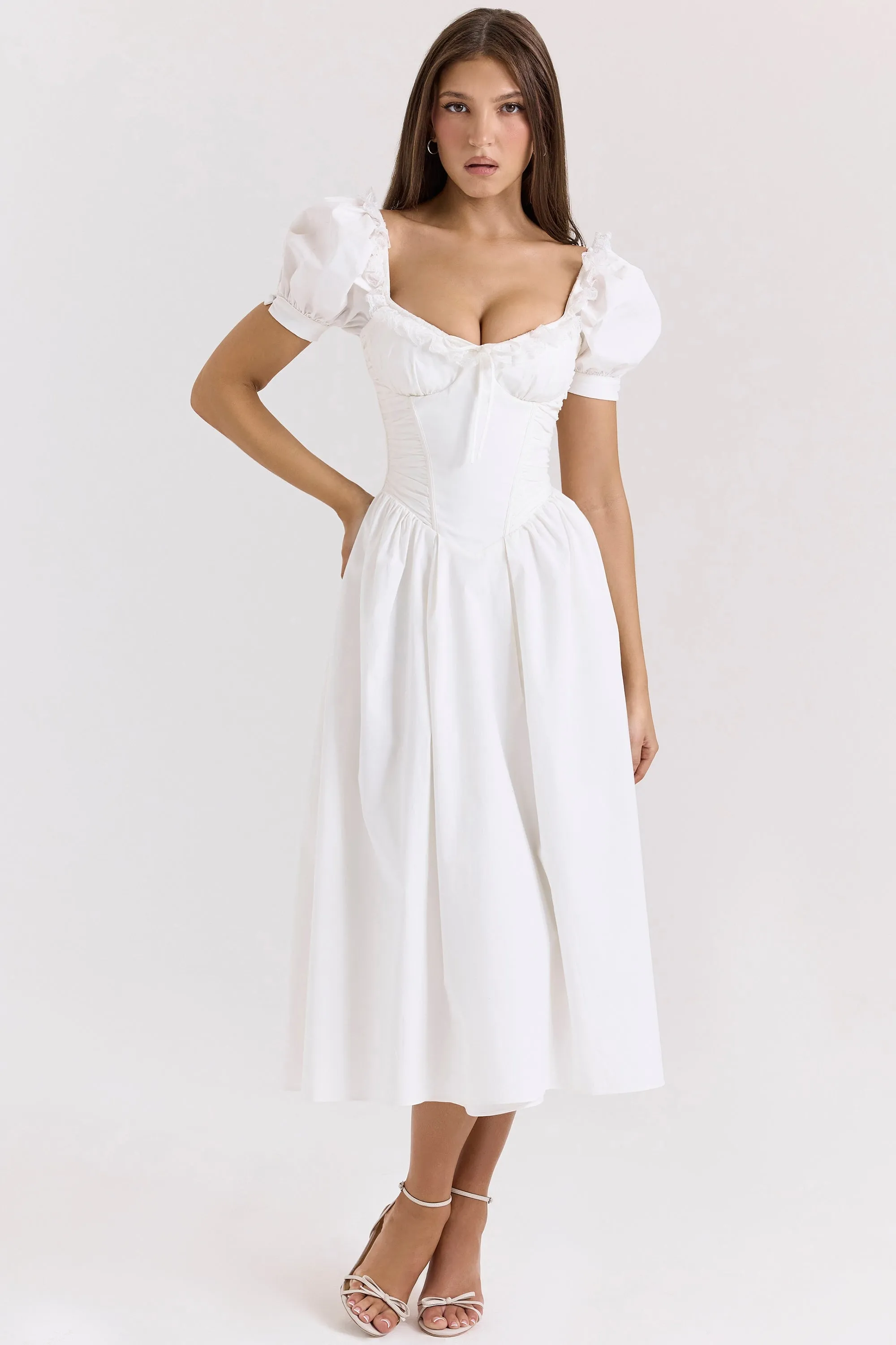 White – Sweet Lace-Panel A-Line Dress sold by Viva Estel
