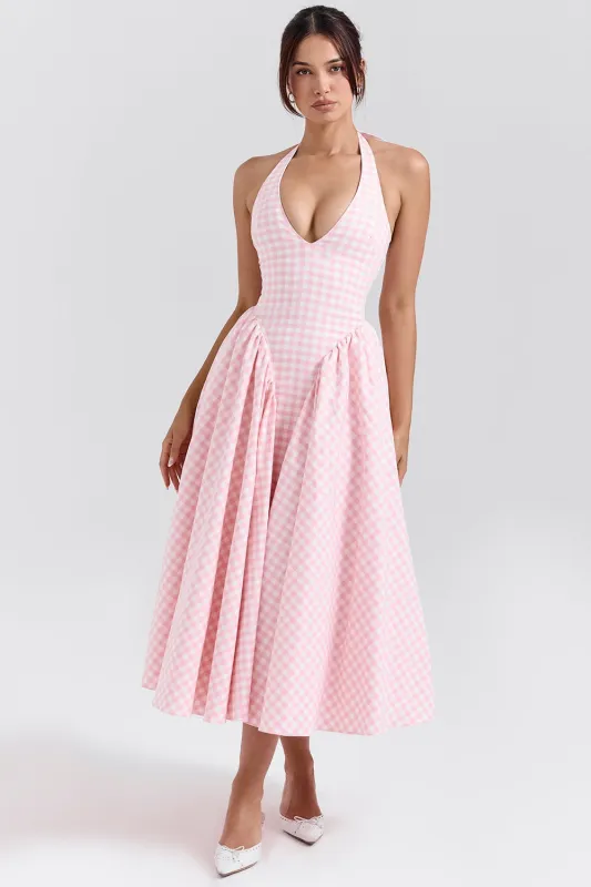 Pink – Sweet Pink Plaid Halter Dress sold by Viva Estel