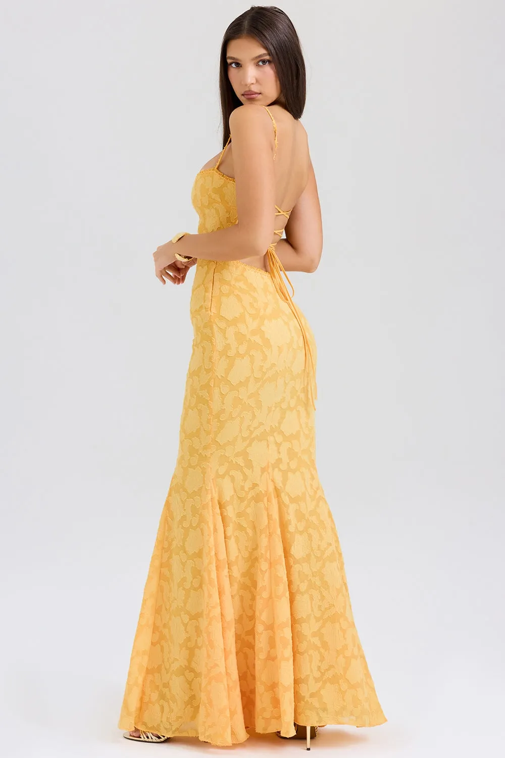 Yellow – Elegant Waist-Cinched Slip Dress sold by Viva Estel