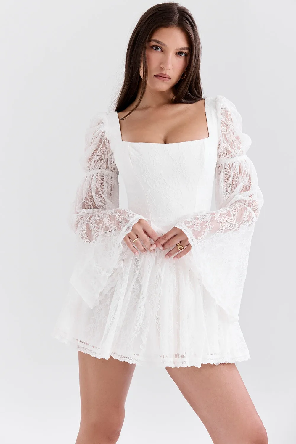 White - Elegant Lace Fitted Dress sold by Viva Estel product image thumbnail 3