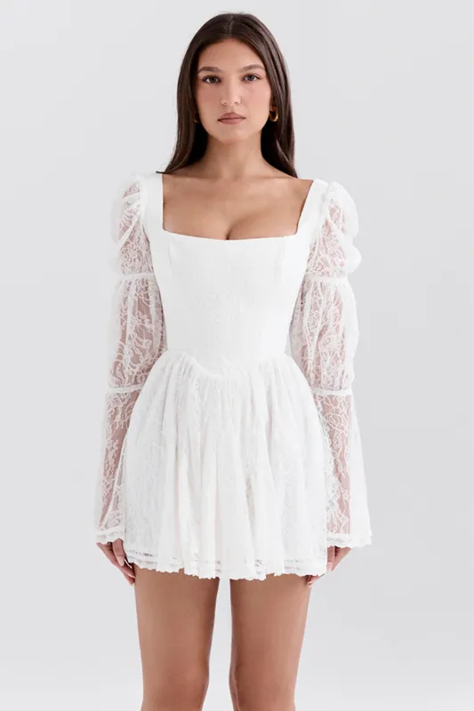 White - Elegant Lace Fitted Dress sold by Viva Estel