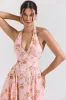 Pink – Romantic Floral Halter Vacation Dress sold by Viva Estel