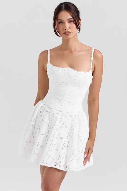 White – Lace Embroidered Innocence Dress sold by Viva Estel