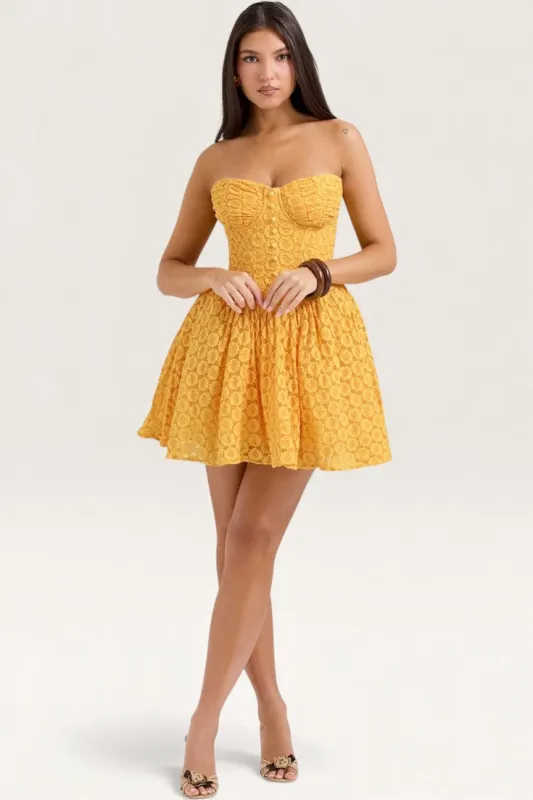 Yellow – Sexy Lace Jacquard Princess Dress sold by Viva Estel
