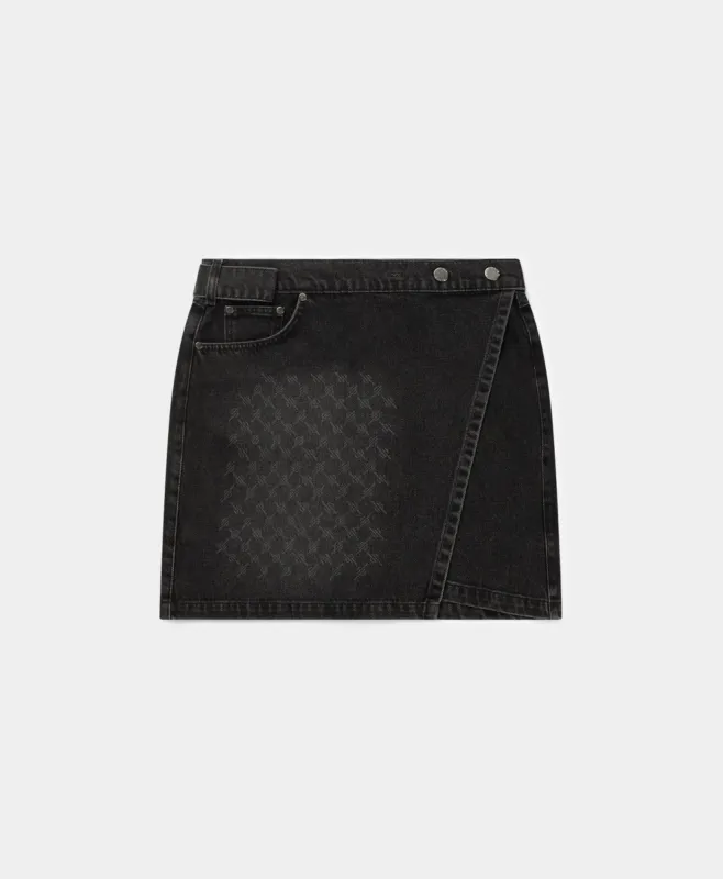 Black Mongram Wrap Denim Skirt sold by Daily Paper