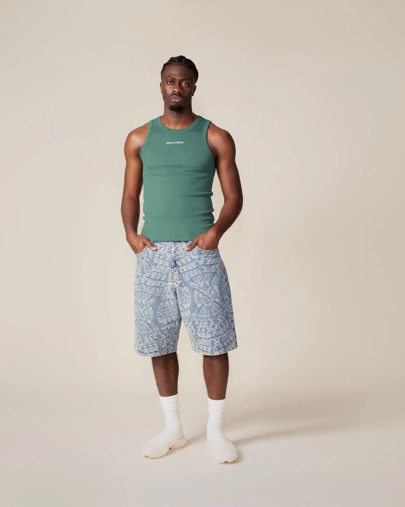 Mid Blue Macrame Denim Shorts sold by Daily Paper product image thumbnail 3