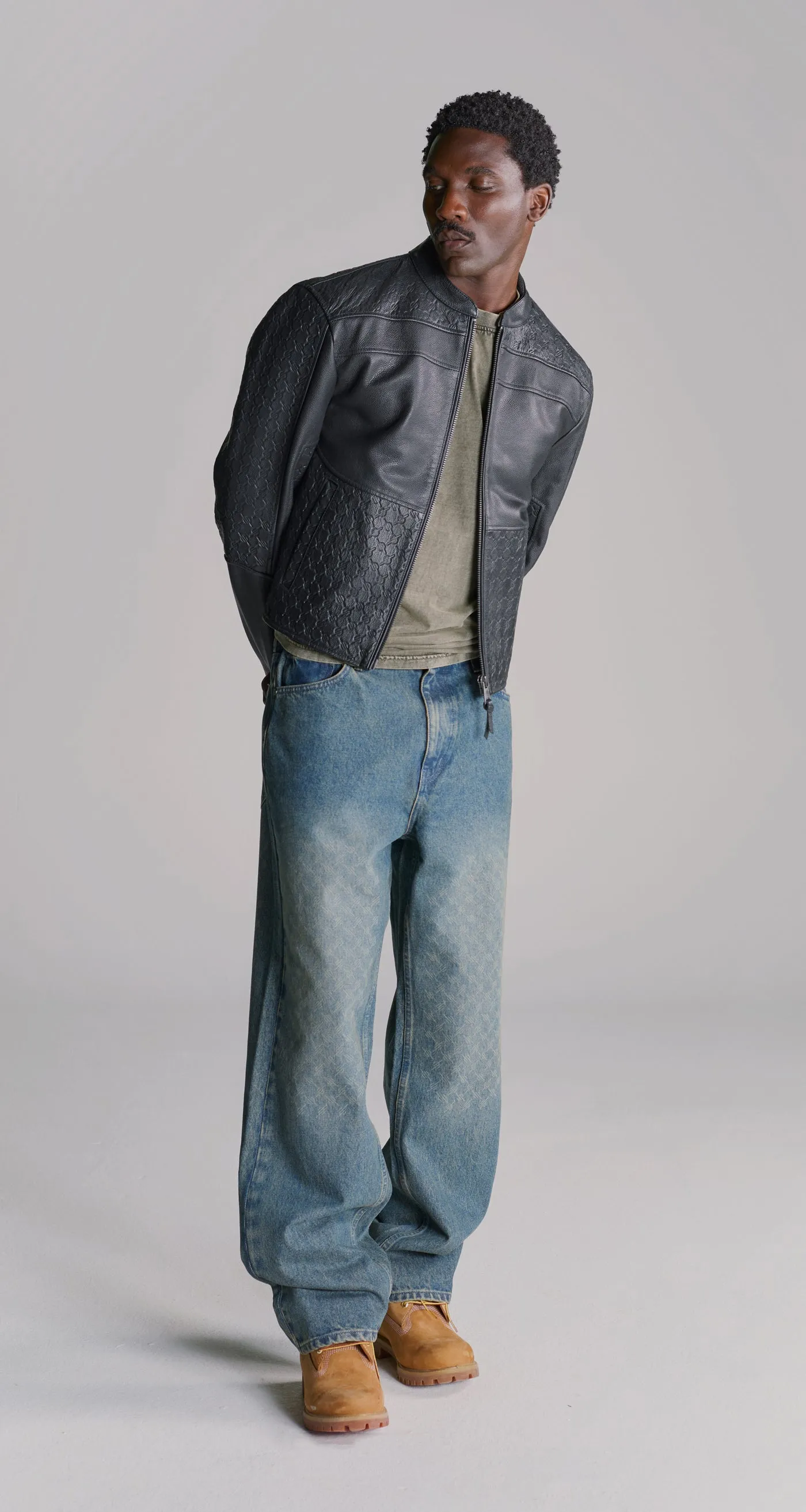 Black Structured Leather Jacket sold by Daily Paper product image thumbnail 4