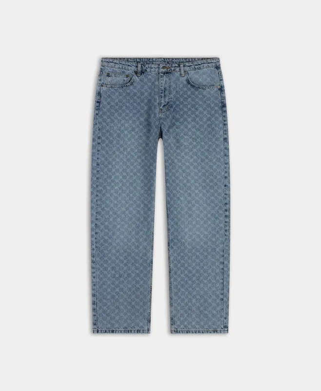 Seal Blue Faded Monogram Amba Jeans made by Daily Paper