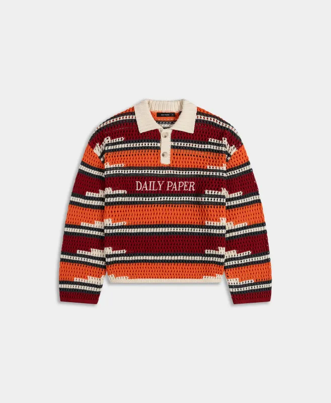 Haute Red Tigerlily Kente Stripe Knit Polo made by Daily Paper