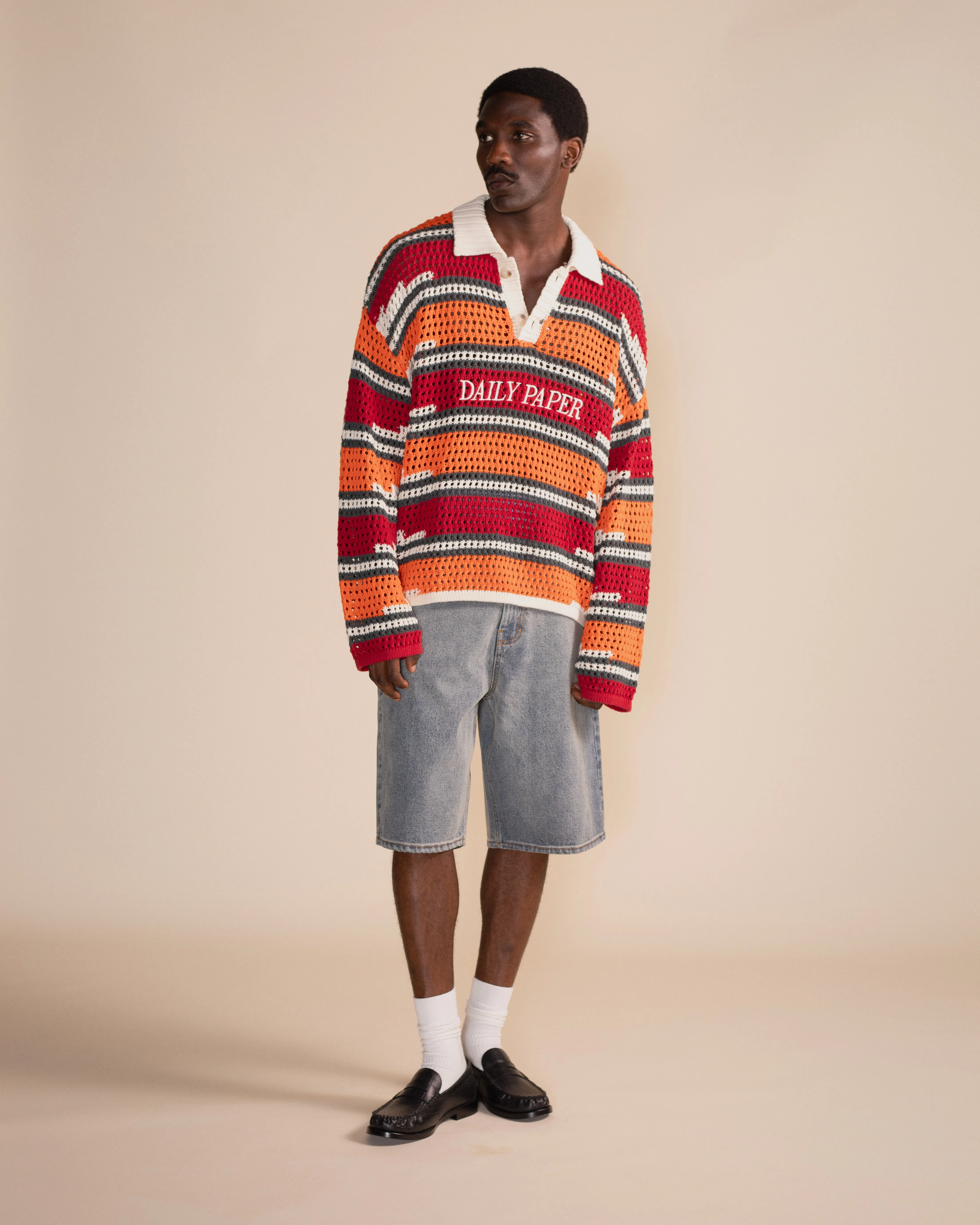 Haute Red Tigerlily Kente Stripe Knit Polo sold by Daily Paper product image thumbnail 5