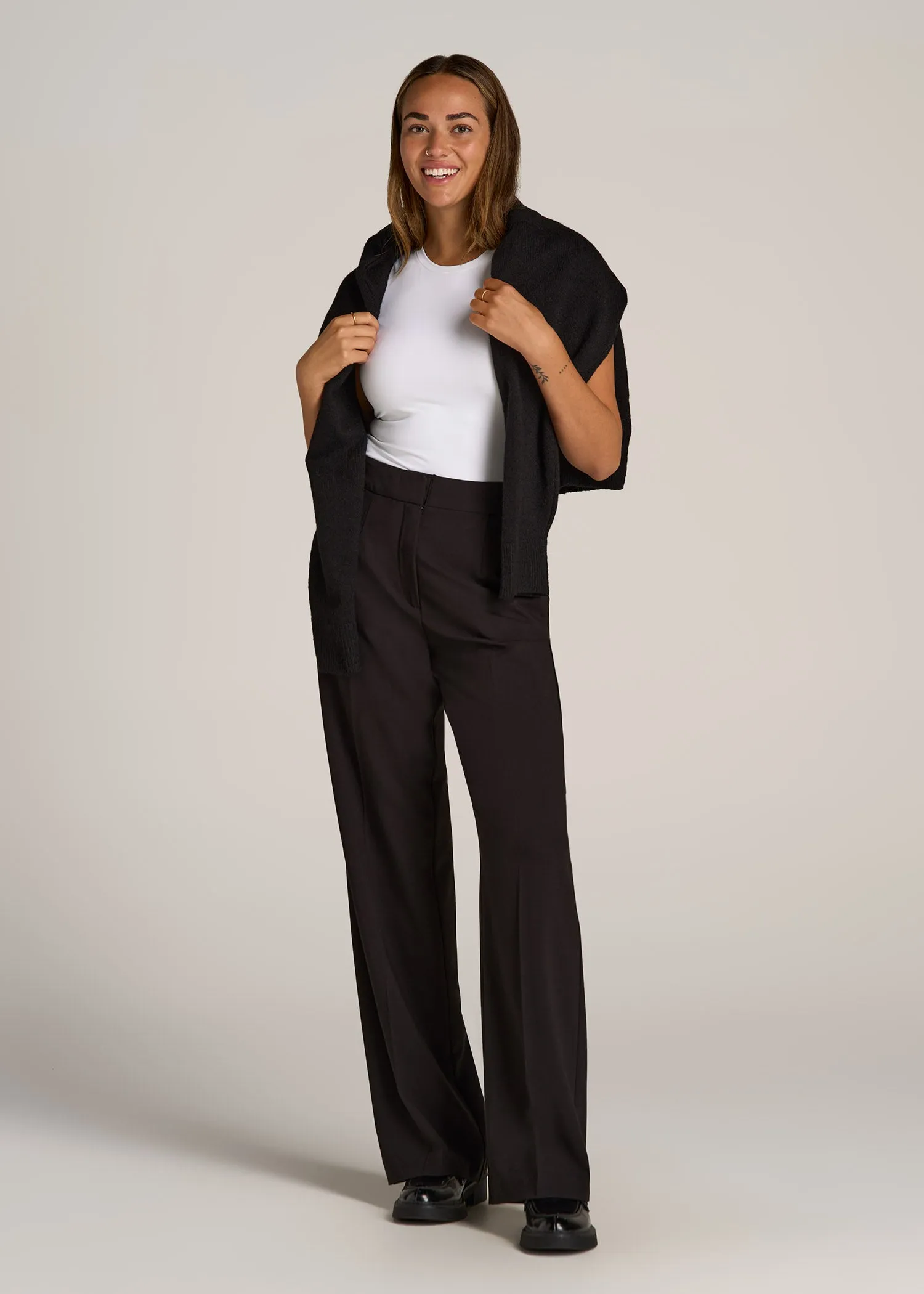 Flat Front Wide Leg Dress Pants for Tall Women in Black sold by American Tall product image thumbnail 4