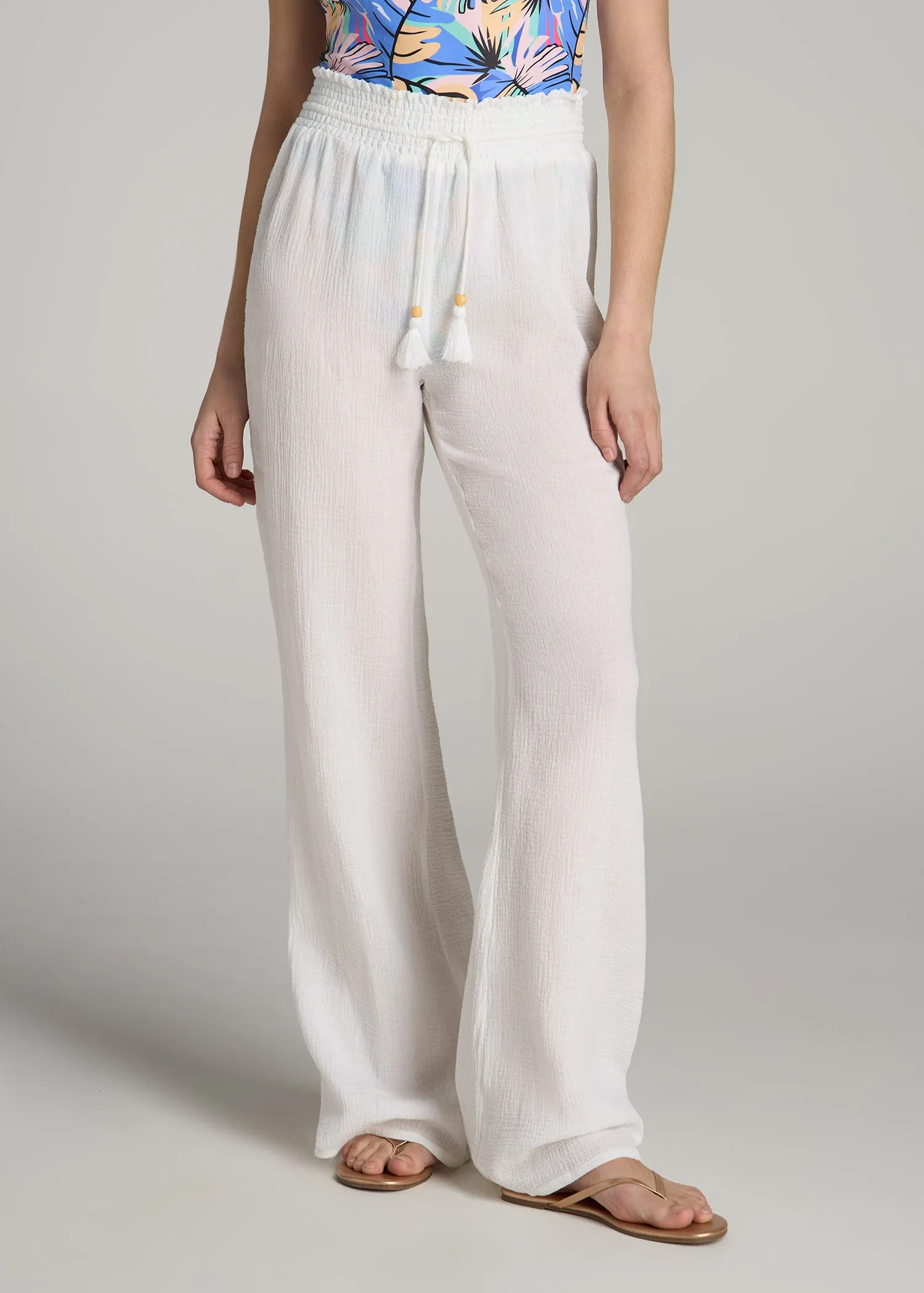 Gauze Cover Up Pants for Tall Women in Bright White sold by American Tall