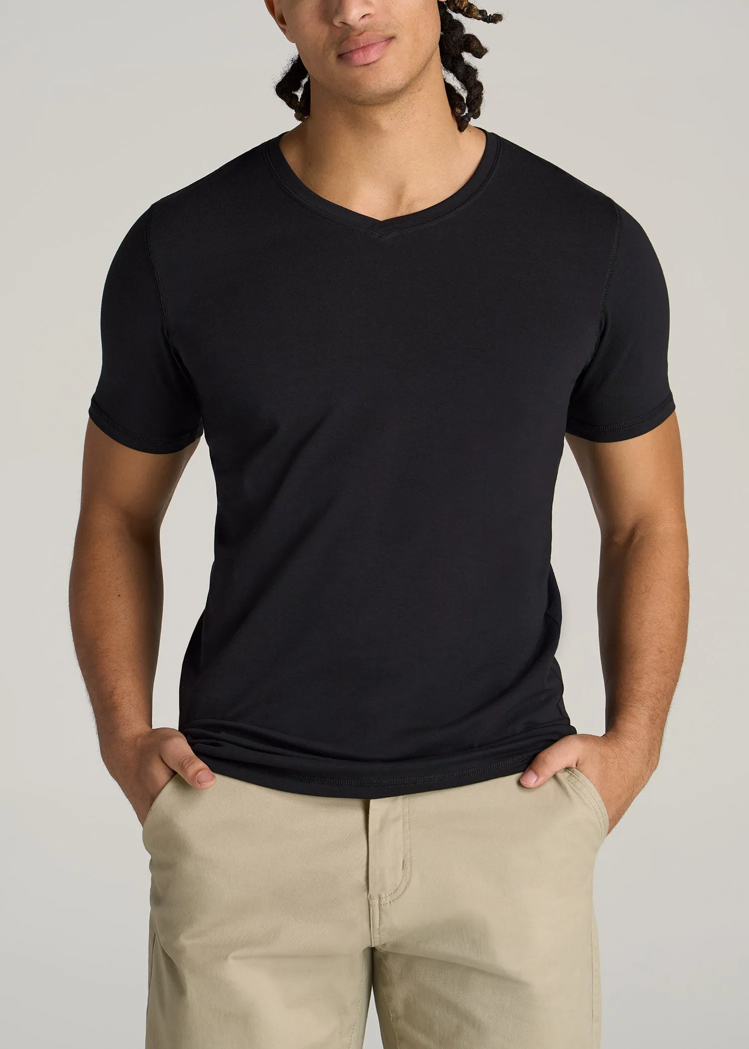 The Essential SLIM-FIT V-Neck Tee for Tall Men in Black sold by American Tall