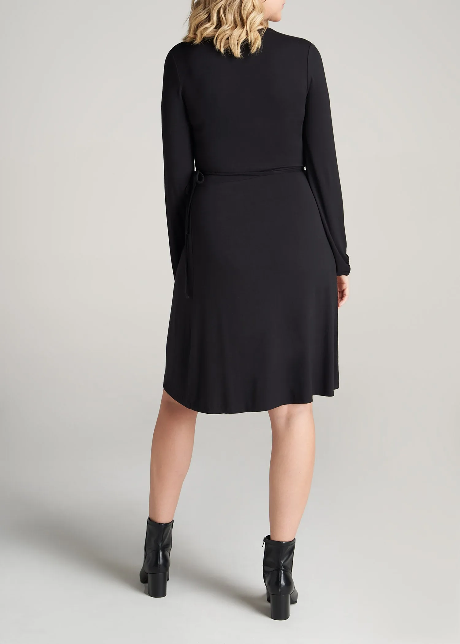 Long Sleeve Jersey Wrap Dress for Tall Women in Black sold by American Tall product image thumbnail 5