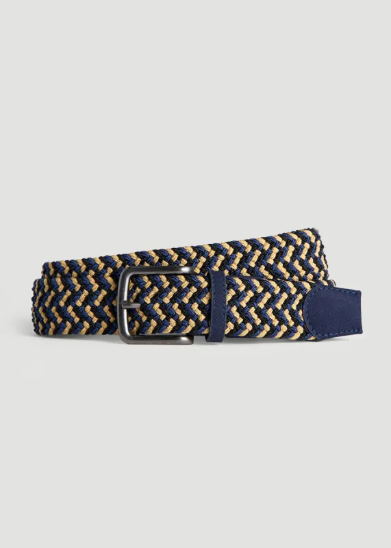 Stretch Woven Belt for Tall Men in Navy and Taupe sold by American Tall