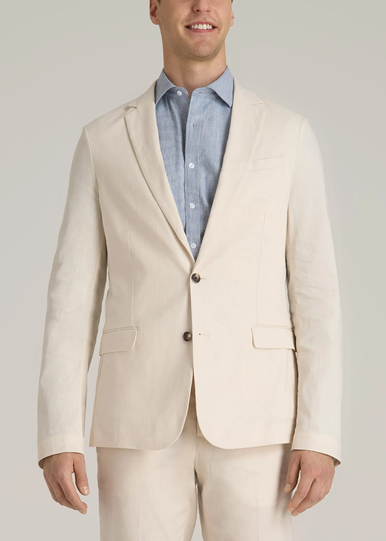 Stretch Linen Blazer for Tall Men in Light Beige Linen sold by American Tall