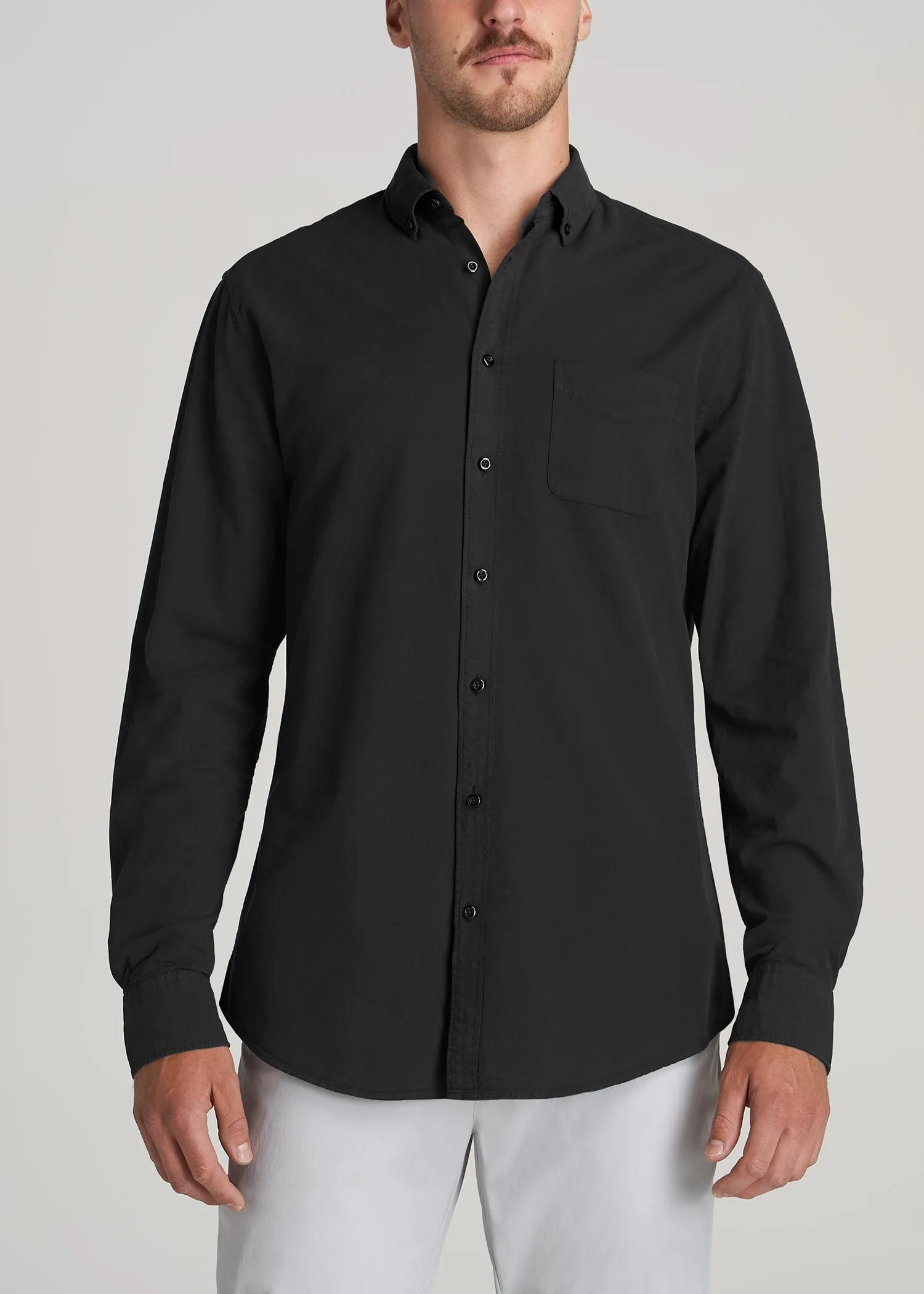 Washed Oxford Shirt for Tall Men in Black sold by American Tall